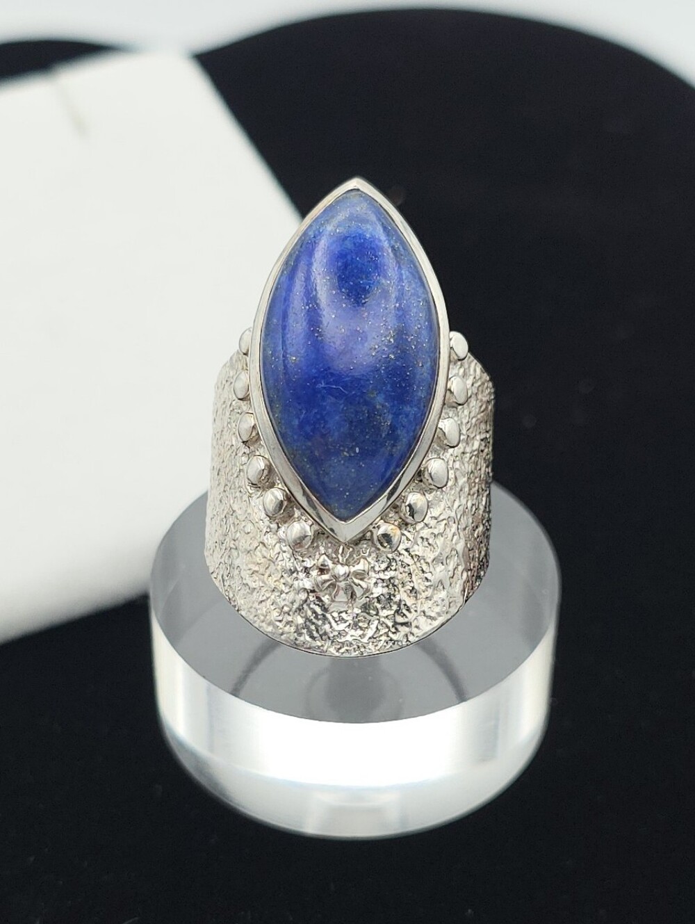 Vintage 925 Sterling Silver Lapis Lazuli Bali Statement Ring 10.5 Maximalism